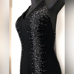 Rivá Designs Beaded Sequin Mermaid Fan Tail Train Evening Gown Prom Formal